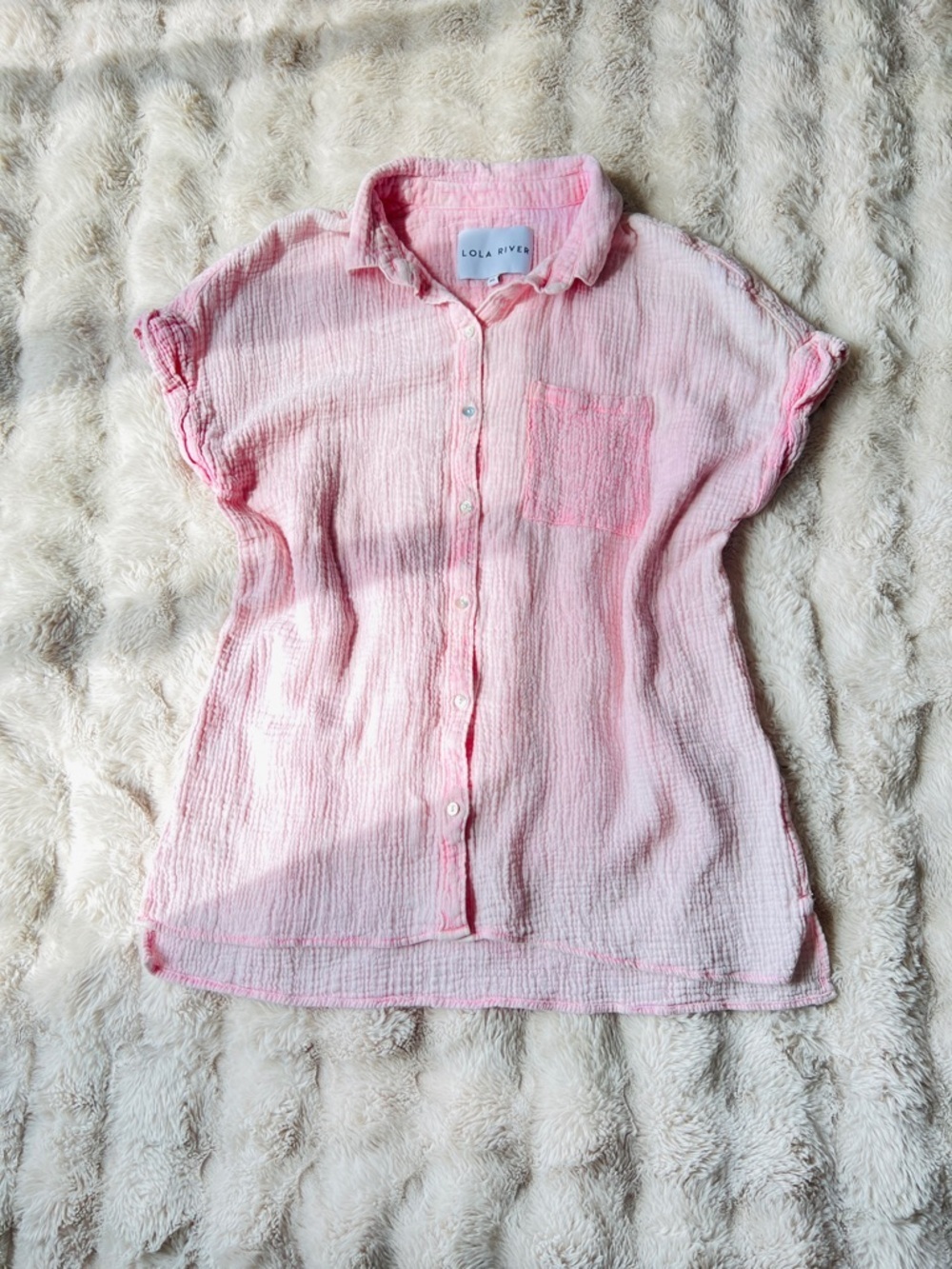 Lola River Short Sleeve Top  Light Pink Tie Dye Style Cotton Gauze Size XL